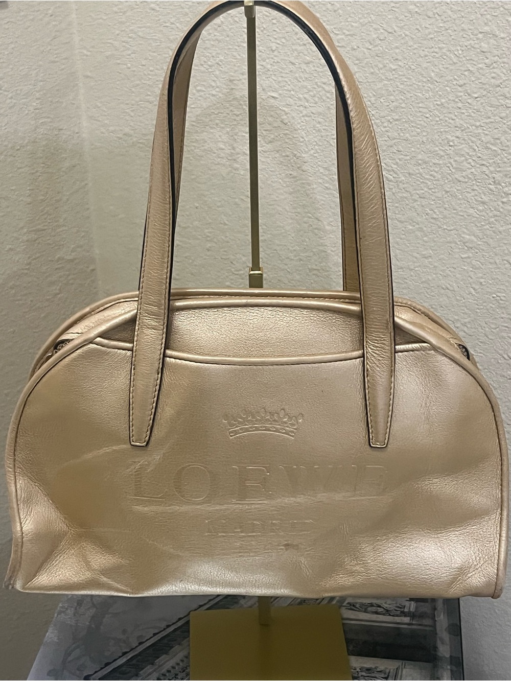 Loewe Metallic Champagne Leather Shoulder Bag
